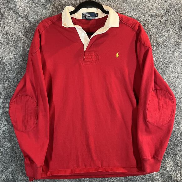 Polo Ralph Lauren Rugby Shirt Mens Large Long Sleeve Elbow Patch Rugby Top - Picture 1 of 11
